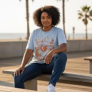 Roxy Women's Graphic Short Sleeve T-Shirt, Light Blue